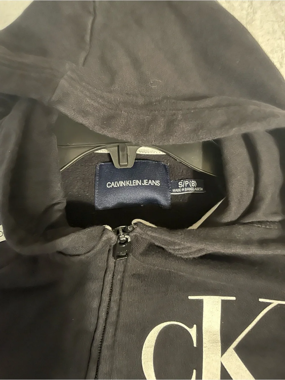 Calvin Klein Jeans Black Kids Zip Hoodie with White CK Logo
